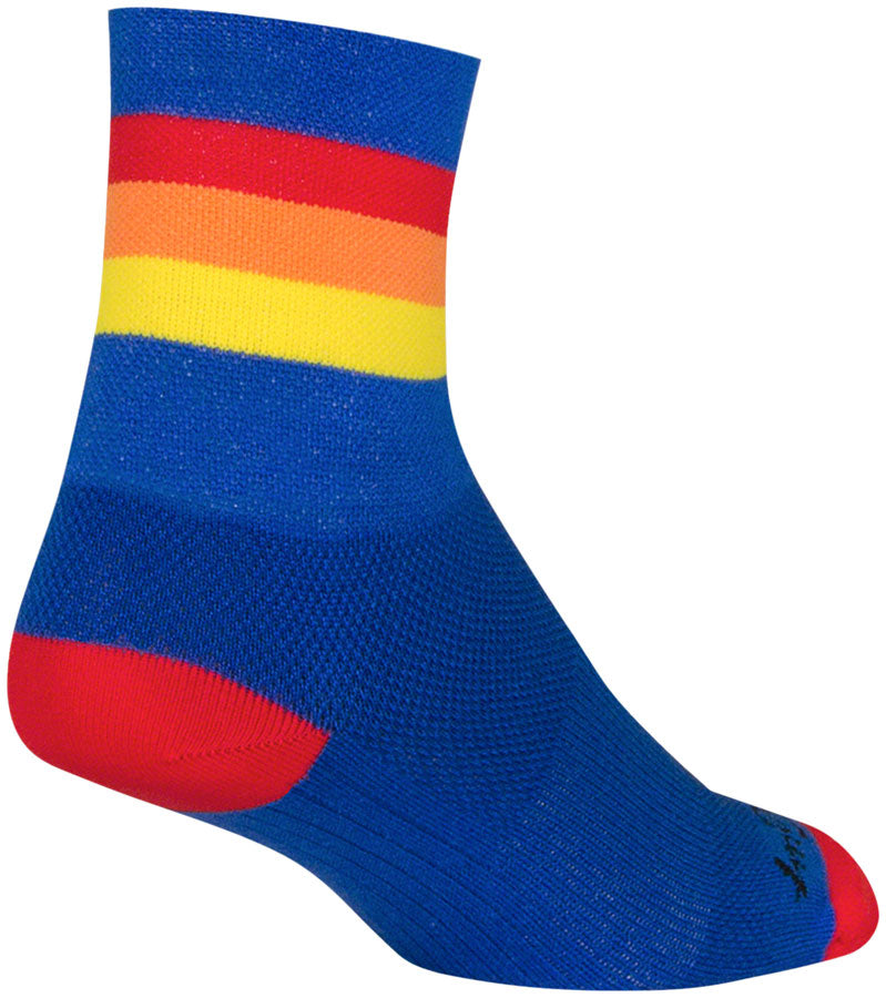 Load image into Gallery viewer, SockGuy Classic Vintage Socks - 4&quot; Blue/Red/Orange/Yellow Small/Medium
