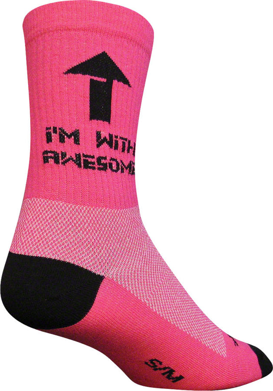 SockGuy Crew Im With Awesome Socks - 6 inch Pink Small/Medium
