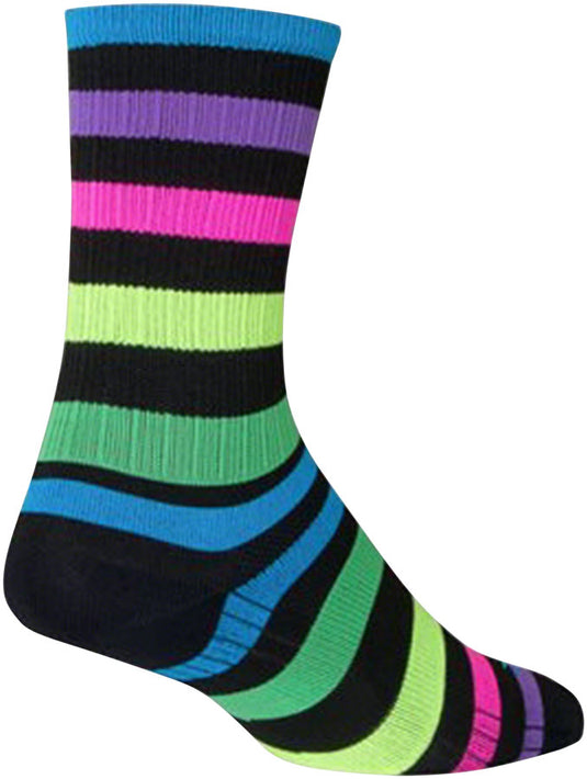 SockGuy SGX Night Bright Socks - 6 inch Black/Multi-Color Large/X-Large