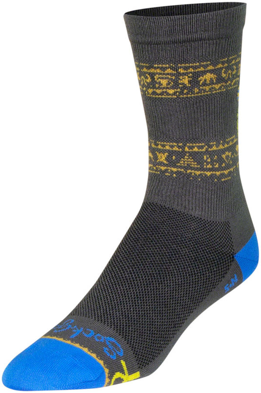 SockGuy Ancient Crew Socks - 6 inch Gray/Yellow/Blue Large/X-Large