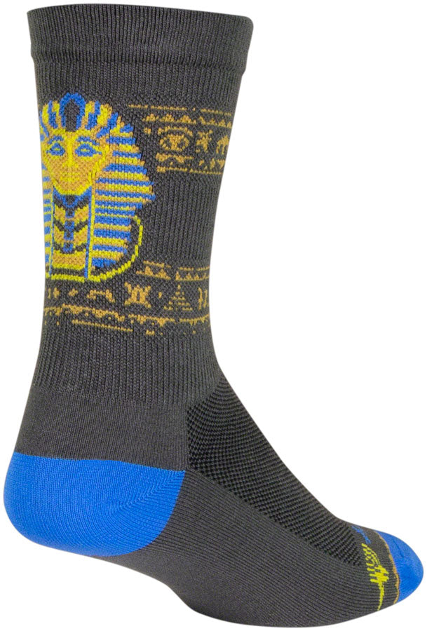 Load image into Gallery viewer, SockGuy Ancient Crew Socks - 6 inch Gray/Yellow/Blue Large/X-Large

