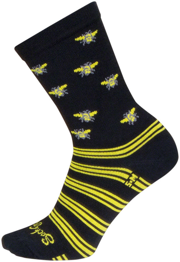 Load image into Gallery viewer, SockGuy Buzz Crew Socks - 6&quot; Black/Yellow Small/Medium
