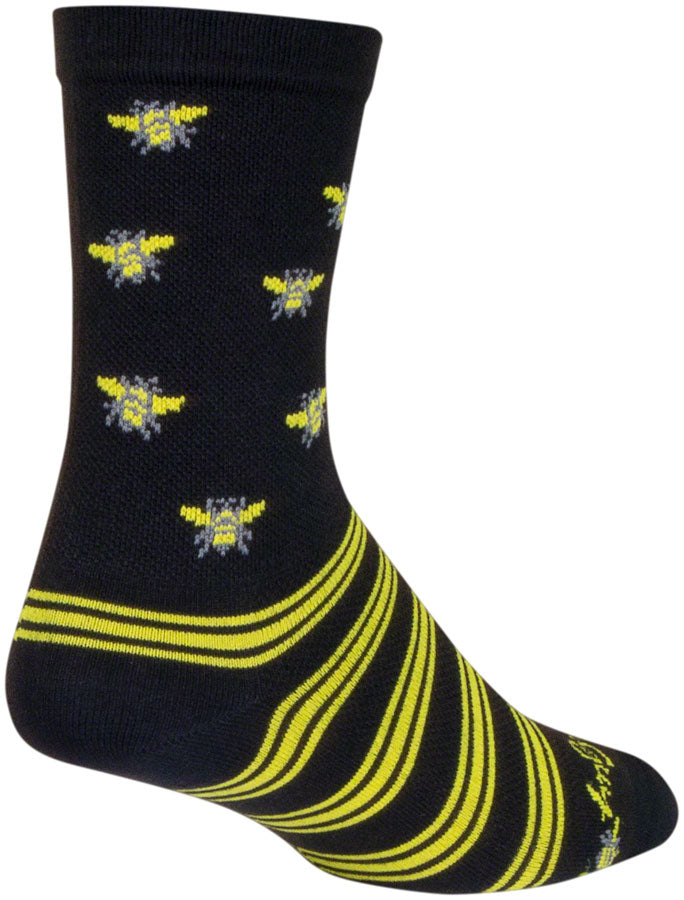 Load image into Gallery viewer, SockGuy Buzz Crew Socks - 6 inch Black/Yellow Large/X-Large
