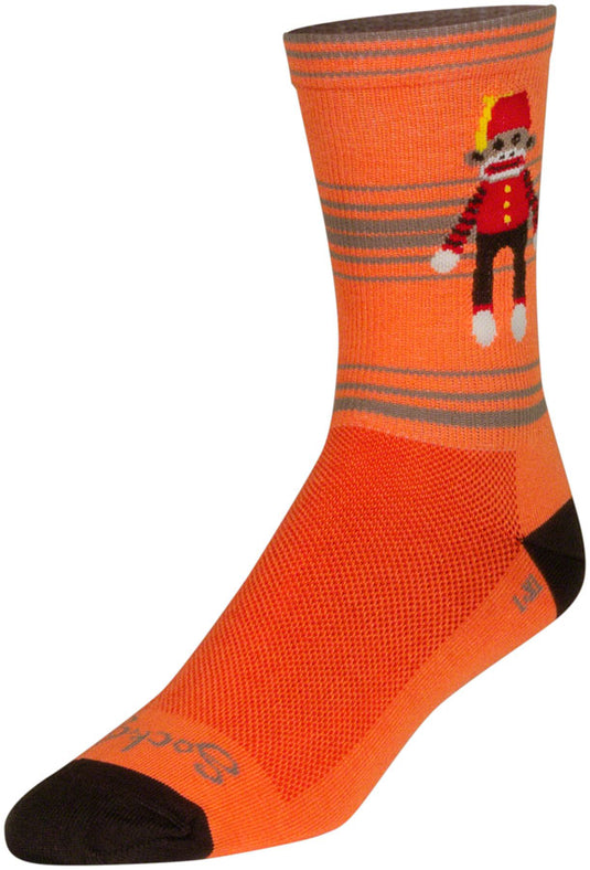 SockGuy Funky Monkey Crew Socks - 6 inch Orange/Red/Brown Large/X-Large