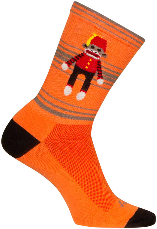 SockGuy Funky Monkey Crew Socks - 6 inch Orange/Red/Brown Small/Medium