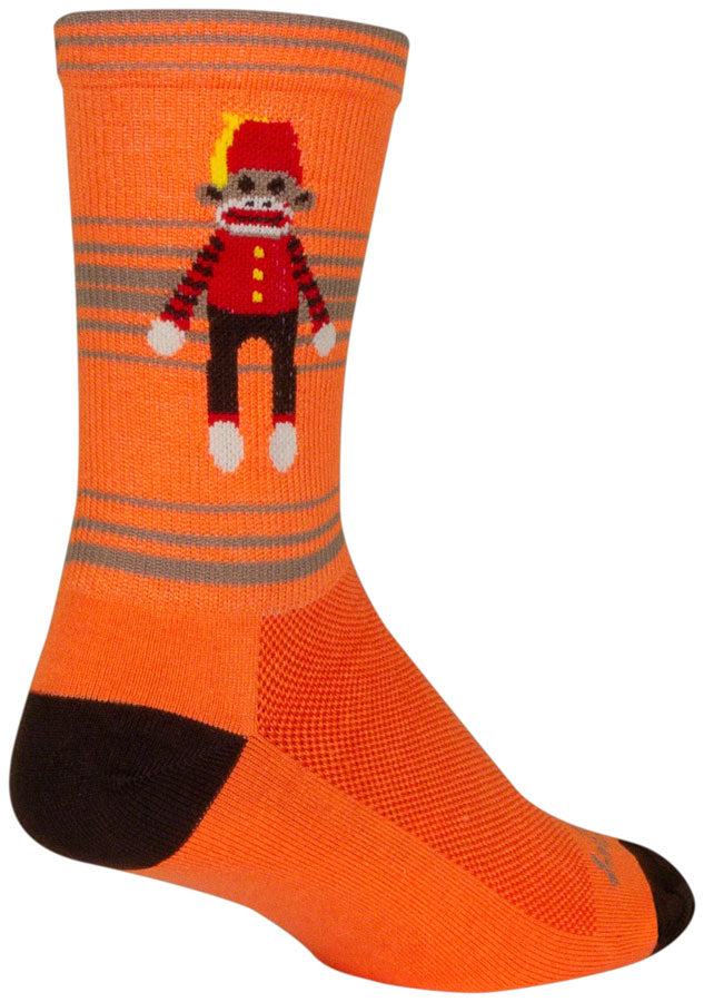 Load image into Gallery viewer, SockGuy Funky Monkey Crew Socks - 6&quot; Orange/Red/Brown Large/X-Large
