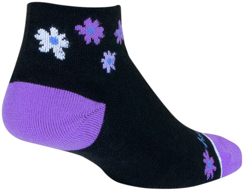 Load image into Gallery viewer, SockGuy Channel Air Daisy Classic Low Socks - 2&quot; BLK/Purple Womens Small/Medium
