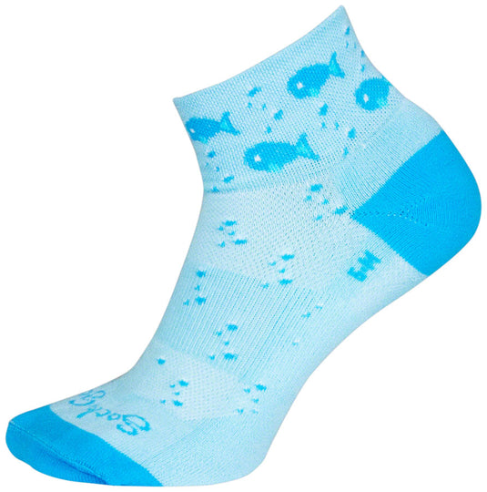 SockGuy Channel Air Fishy Classic Low Socks - 2" Blue Womens Small/Medium
