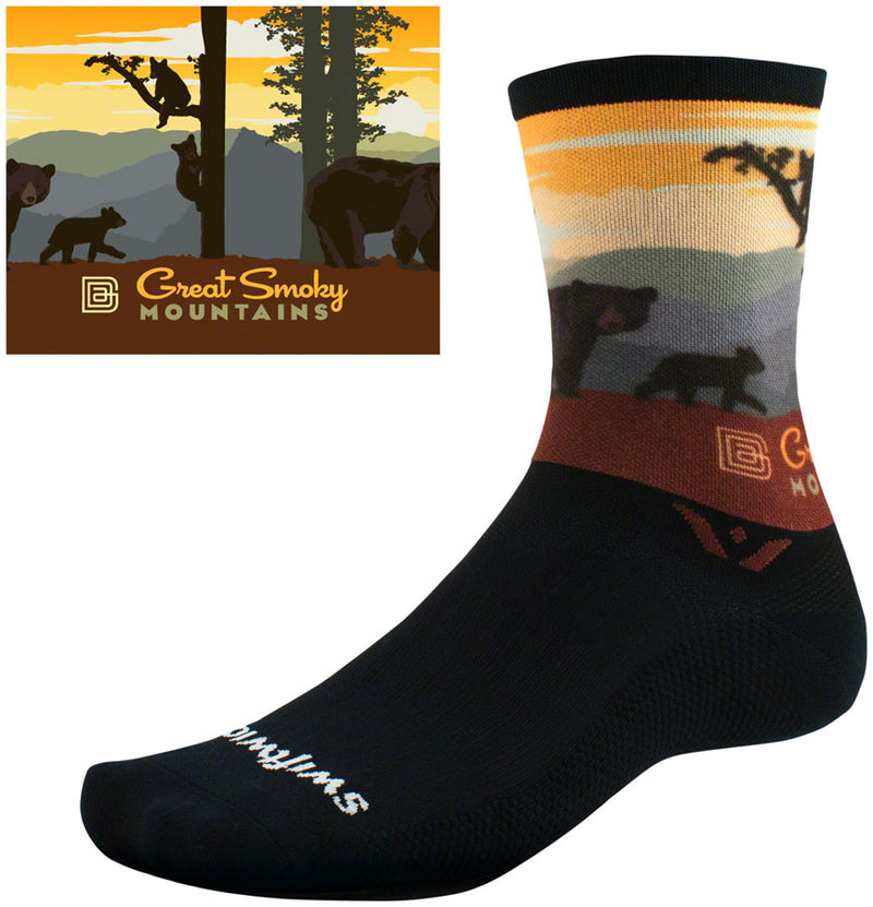 Load image into Gallery viewer, Swiftwick Vision Six Impression National Park Socks - 6 inch Great Smoky Mountain Bears XL
