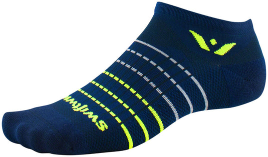 Swiftwick Aspire Zero Socks - No Show Navy Stripe/Neon Large