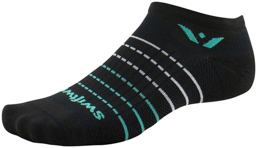 Swiftwick Aspire Zero Socks - No Show Black Stripe/Aqua Large