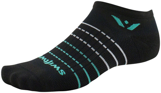 Swiftwick Aspire Zero Socks - No Show Black Stripe/Aqua X-Large