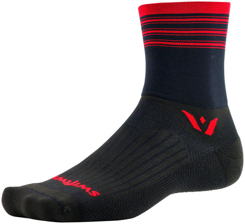 Swiftwick Aspire Four Stripe Socks - 4 inch Black/Red Large