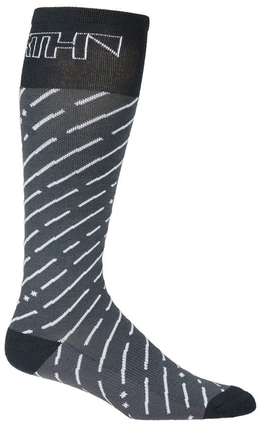 45NRTH Snow Band Midweight Knee High Wool Sock - Dark Gray/Dark Blue Medium