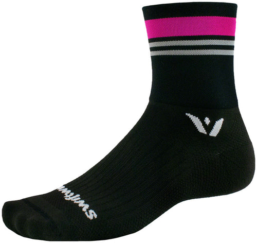 Swiftwick Aspire Four Stripe Socks - Pink Gray X-Large