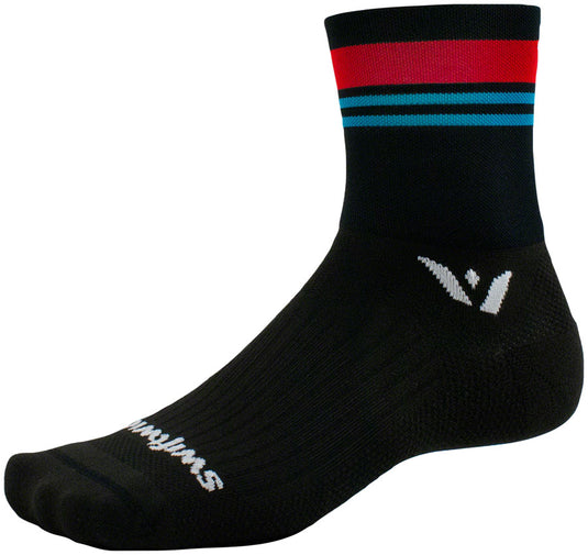 Swiftwick Aspire Four Stripe Socks - Red Aqua X-Large