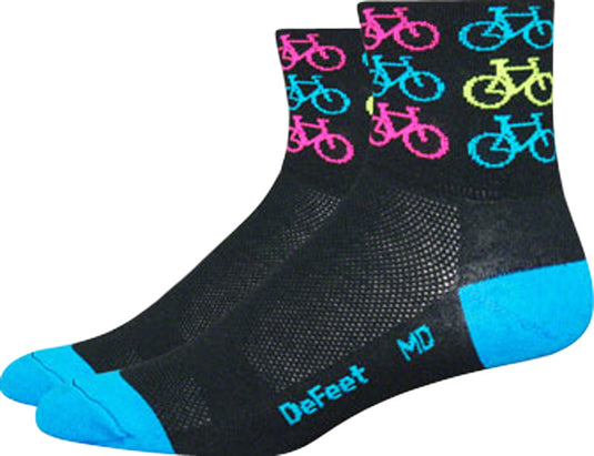 DeFeet Aireator 2-3" Cuff Socks Cool Bikes Black/Process Blue L Pair