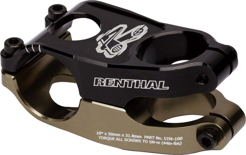 Load image into Gallery viewer, Renthal Duo Stem - 50mm 31.8 Clamp +/-10 1 1/8&quot; Aluminum Black/Gold
