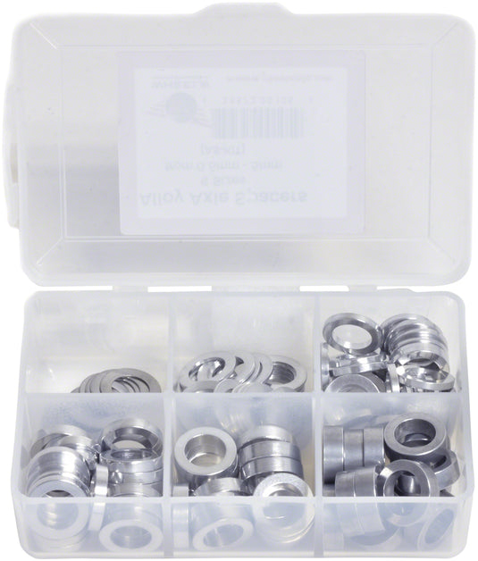 Wheels Manufacturing Kit of six assorted sizes .5 to 5mm 125 Spacers in storage box