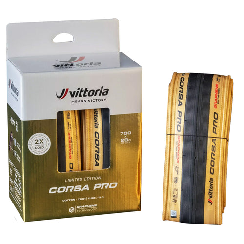 Vittoria Corsa Pro Gold Limited Edition Tires - 700 x 28 Tubeless Folding BLK/Gold Limited Edition G2.0 Pair